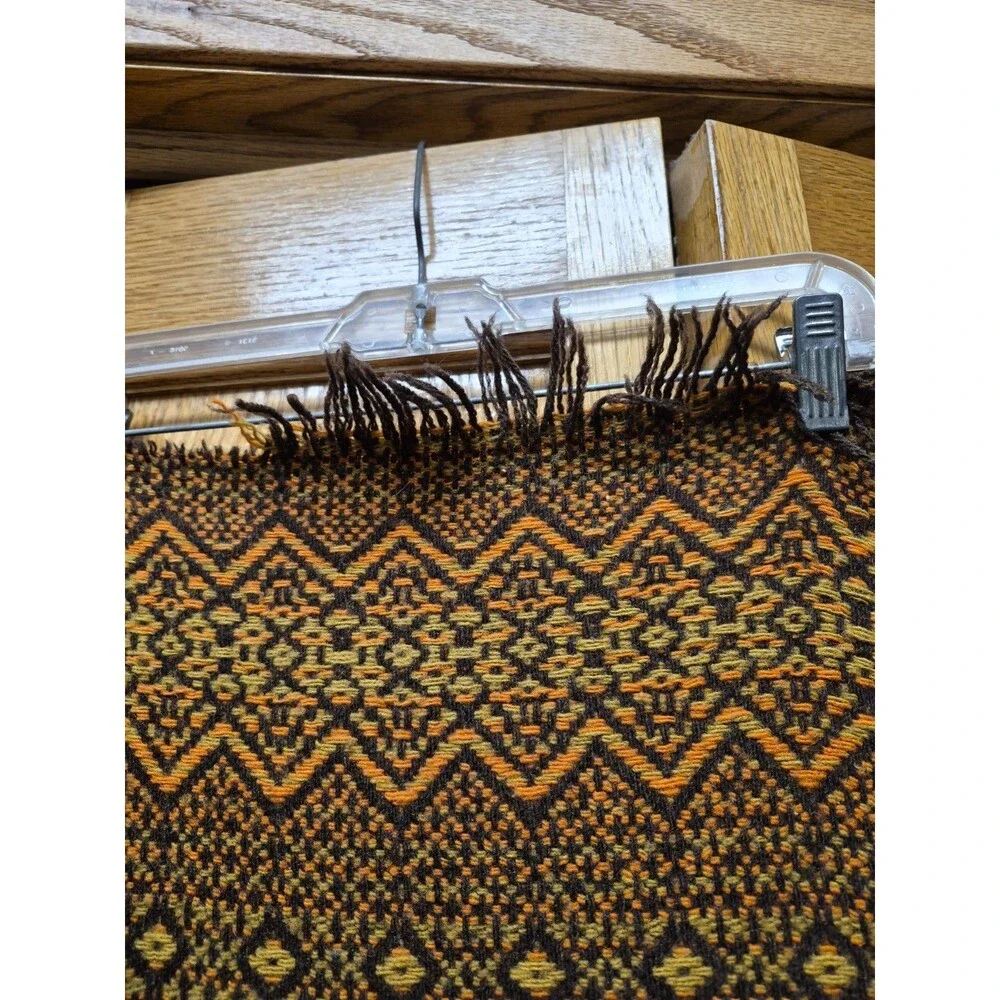Vintage Amana Woolen Mills 100% Wool Blanket Fringe Aztec Light Damage 52x60